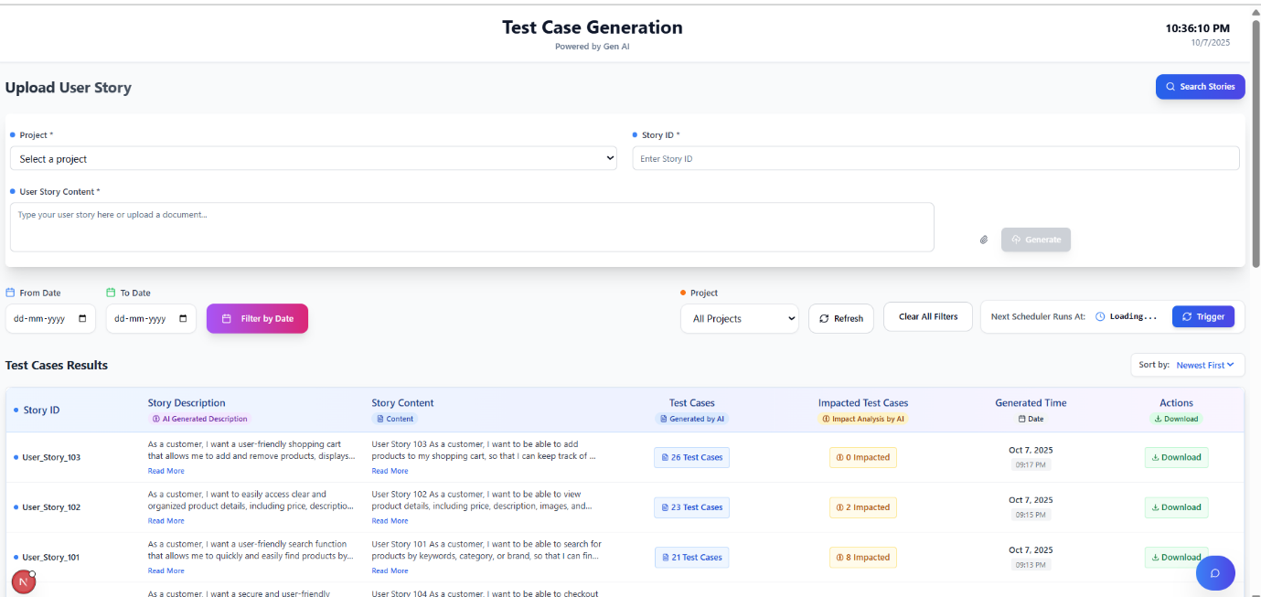 AI Test Case Generator overview screen